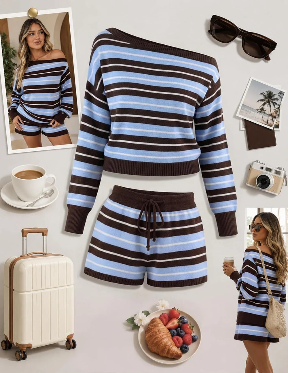 Striped Knit Sweater Shorts Set