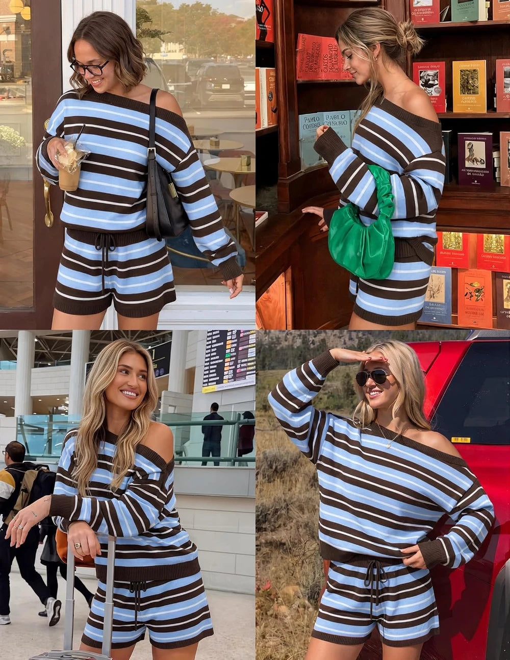 Striped Knit Sweater Shorts Set