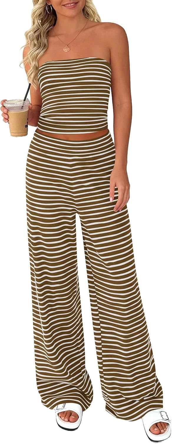 Soft Striped Two Piece Lounge Set