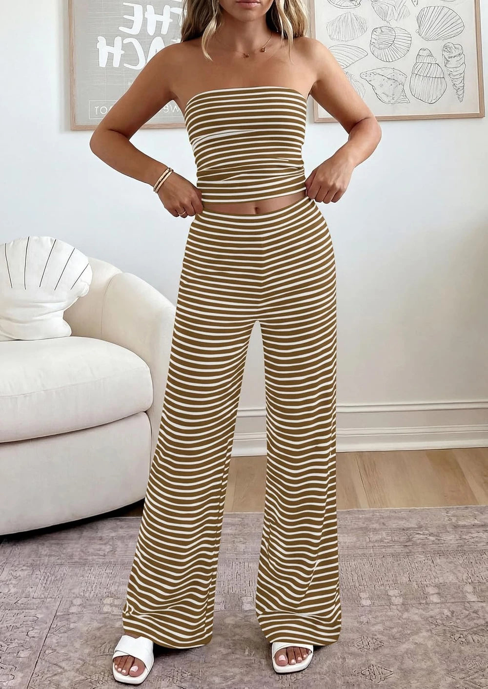 Soft Striped Two Piece Lounge Set