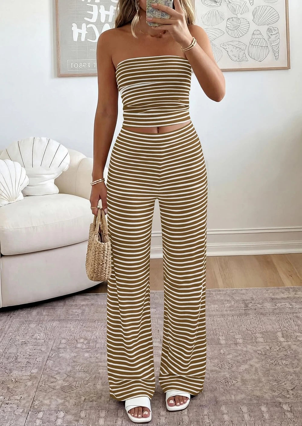 Soft Striped Two Piece Lounge Set