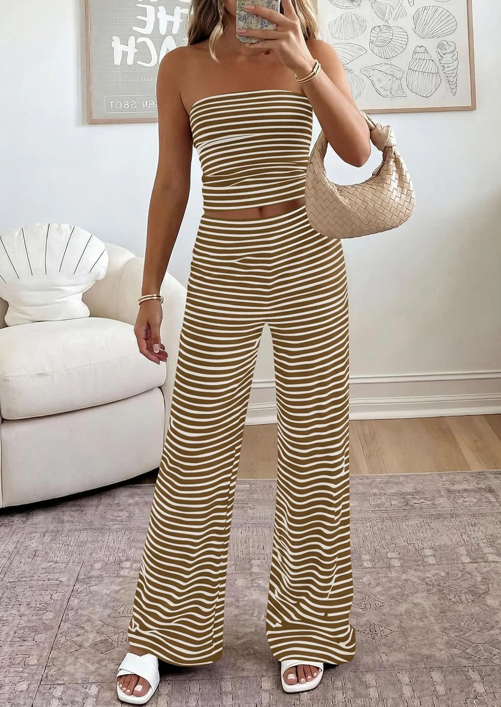 Soft Striped Two Piece Lounge Set