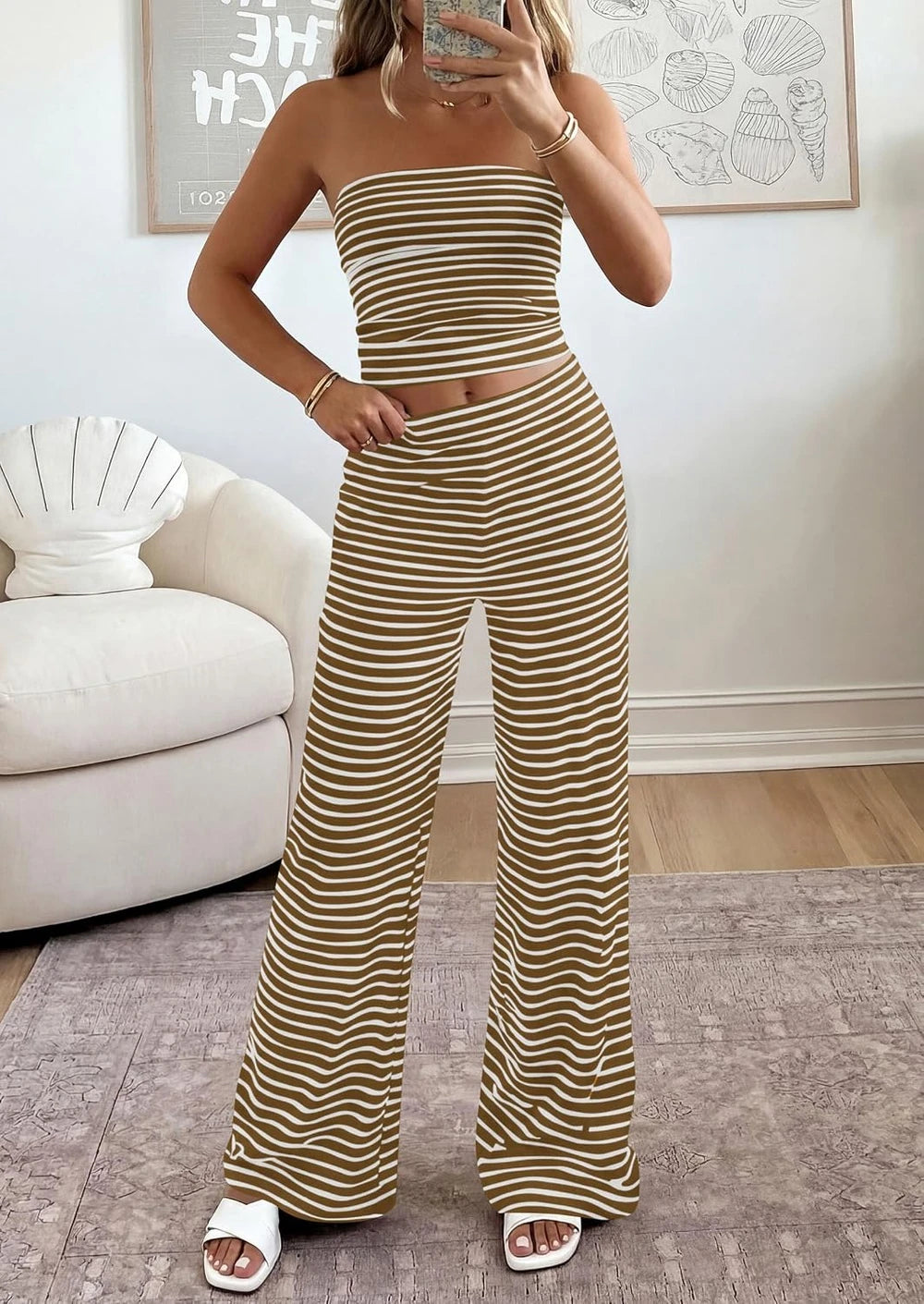 Soft Striped Two Piece Lounge Set