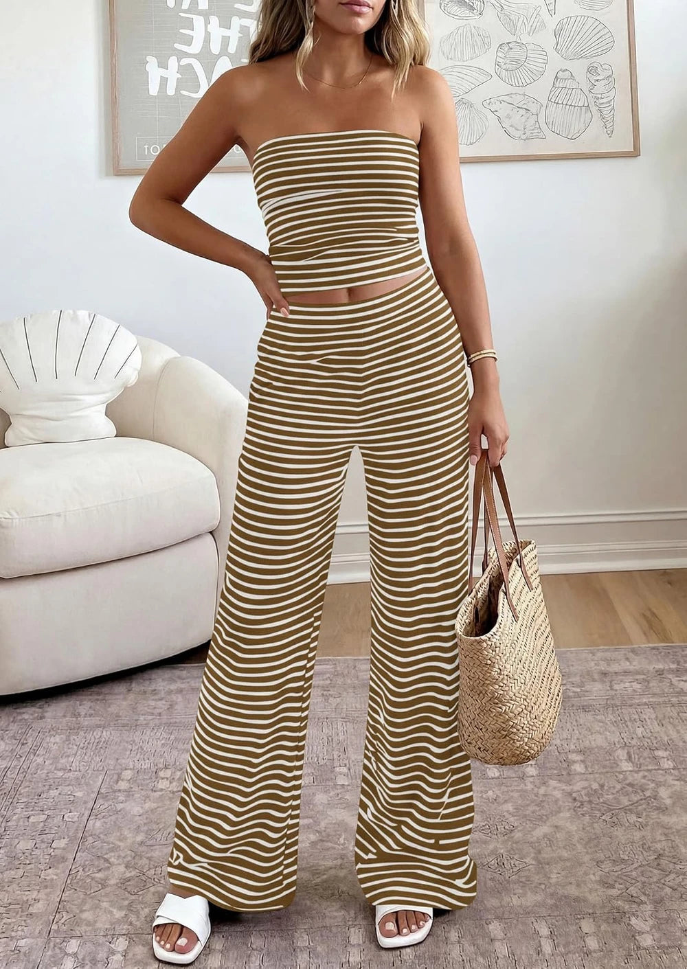 Soft Striped Two Piece Lounge Set